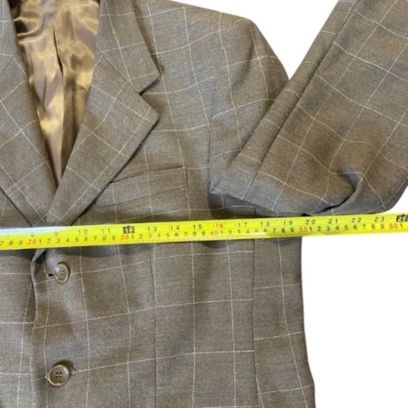 Mens Blazer Windowpane Brown White Check 40S Double Vent Worsted Wool Coat - Picture 2 of 9